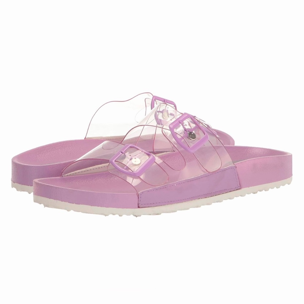 DV Dolce Vita Clear Slip On Sandals Periwinkle‎ Double Buckle Beachy Sz 8